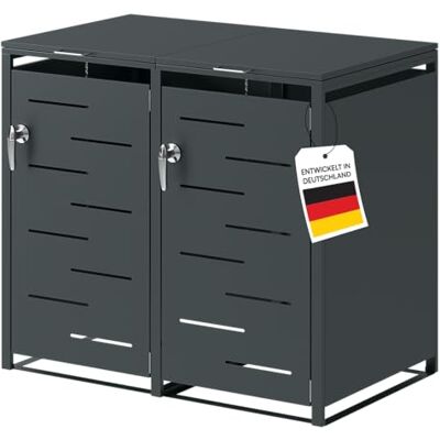 STEELSØN Diorus Mülltonnenbox 2 Tonnen bis 240L, Anthrazit, abschließbar Mülltonnenverkleidung aus Stahl, Müllbox, Müllcontainer, wetterfest, Gerätebox, Tonnenhaus, Mülltonnenhaus, Sichtschutz STEELSØN Diorus Mülltonnenbox 2 Tonnen bis 240L, Anthrazit, abschließbar Mülltonnenverkleidung aus Stahl, Müllbox, Müllcontainer, wetterfest, Gerätebox, Tonnenhaus, Mülltonnenhaus, Sichtschutz