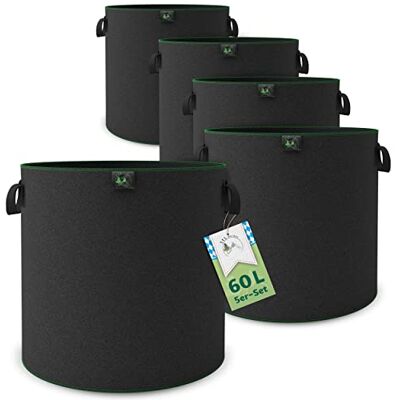 TTL GARDEN 5X 60L Pflanzsack aus Vlies Stoff aus 300 g/m² Filz & Vlies 5er Set 60 Liter Pflanztaschen Vliesstoff Pflanzgefäß Pflanzbeutel Wachstumstasche für Balkon Terrasse Gewächshaus & Garten TTL GARDEN 5X 60L Pflanzsack aus Vlies Stoff aus 300 g/m² Filz & Vlies 5er Set 60 Liter Pflanztaschen Vliesstoff Pflanzgefäß Pflanzbeutel Wachstumstasche für Balkon Terrasse Gewächshaus & Garten