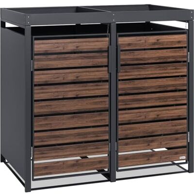 Zelsius Mülltonnenbox 2 Tonnen mit Pflanzdach (B) 132 x (T) 80 x (H) 124 cm Anthrazit RAL 7016 Tür in dunkelbrauner Holzoptik mit Erweiterungsmöglichkeit Mülltonnenverkleidung Zelsius Mülltonnenbox 2 Tonnen mit Pflanzdach (B) 132 x (T) 80 x (H) 124 cm Anthrazit RAL 7016 Tür in dunkelbrauner Holzoptik mit Erweiterungsmöglichkeit Mülltonnenverkleidung