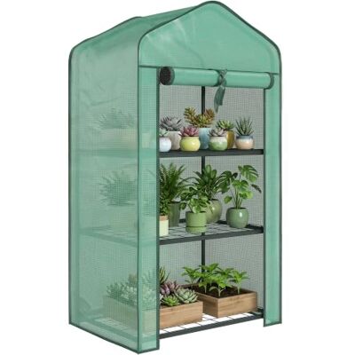 Outsunny 3-stufiges Mini-Gewächshaus, PE-Abdeckung, 127x59x39 cm, Grün Verstärkt, tragbar, für Innen und Außen, aufrollbare Tür, Drahtregale Outsunny 3-stufiges Mini-Gewächshaus, PE-Abdeckung, 127x59x39 cm, Grün Verstärkt, tragbar, für Innen und Außen, aufrollbare Tür, Drahtregale