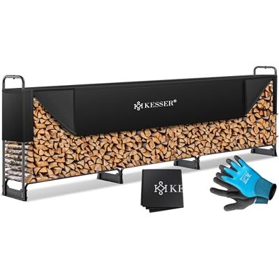 KESSER ® Kaminholzregal Metall 390x36x117cm Brennholzregal außen Stahlrahmen + Abdeckung & Handschuhe Kaminholzunterstand 590kg Wasserdichter Holzlager Holzstapelhilfe für Garten Terrasse KESSER ® Kaminholzregal Metall 390x36x117cm Brennholzregal außen Stahlrahmen + Abdeckung & Handschuhe Kaminholzunterstand 590kg Wasserdichter Holzlager Holzstapelhilfe für Garten Terrasse