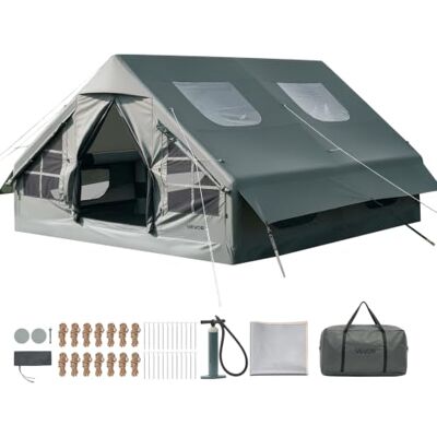 VEVOR Aufblasbares Campingzelt Familienzelt Luftzelt 5-8 Personen Grün Für Outdoor-Aktivität Wasserabweisendes 420D Oxford-Gewebe mit Dachfenster Ofenrohrdurchführung Netzfenster & Tragetasche VEVOR Aufblasbares Campingzelt Familienzelt Luftzelt 5-8 Personen Grün Für Outdoor-Aktivität Wasserabweisendes 420D Oxford-Gewebe mit Dachfenster Ofenrohrdurchführung Netzfenster & Tragetasche
