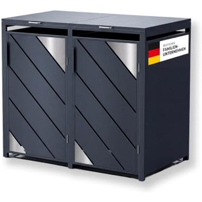 Metzler Mülltonnenbox 2er 240L Anthrazit mit Edelstahl Akzenten Mülltonnenverkleidung für 2 Tonnen aus verzinktem Stahl wetterfest mit Automatikdeckel und Soft Close Metzler Mülltonnenbox 2er 240L Anthrazit mit Edelstahl Akzenten Mülltonnenverkleidung für 2 Tonnen aus verzinktem Stahl wetterfest mit Automatikdeckel und Soft Close