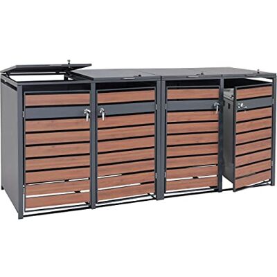 Mendler 4er Mülltonnenverkleidung HWC-J81AM Kirsche-Holzoptik Dunkelbraun Mülltonnenbox, erweiterbar, Metall, 100kg, anthrazit Mendler 4er Mülltonnenverkleidung HWC-J81AM Kirsche-Holzoptik Dunkelbraun Mülltonnenbox, erweiterbar, Metall, 100kg, anthrazit