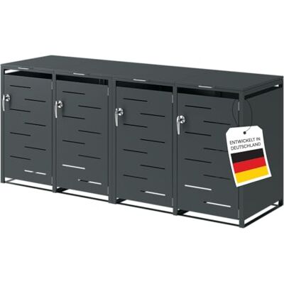 STEELSØN Diorus Mülltonnenbox 4 Tonnen bis 240L, Anthrazit, abschließbar Mülltonnenverkleidung aus Stahl, Müllbox, Müllcontainer, wetterfest, Gerätebox, Tonnenhaus, Mülltonnenhaus, Sichtschutz STEELSØN Diorus Mülltonnenbox 4 Tonnen bis 240L, Anthrazit, abschließbar Mülltonnenverkleidung aus Stahl, Müllbox, Müllcontainer, wetterfest, Gerätebox, Tonnenhaus, Mülltonnenhaus, Sichtschutz