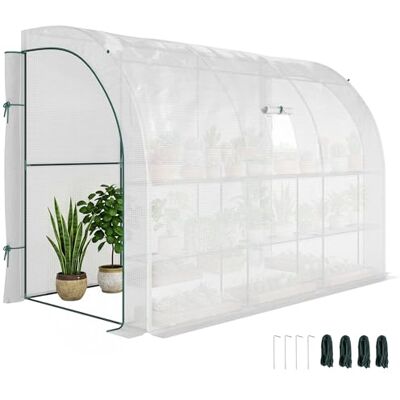 Outsunny Gewächshaus mit Regale Fenster Winterfest 300x150x213cm Weiß Outsunny Gewächshaus mit Regale Fenster Winterfest 300x150x213cm Weiß