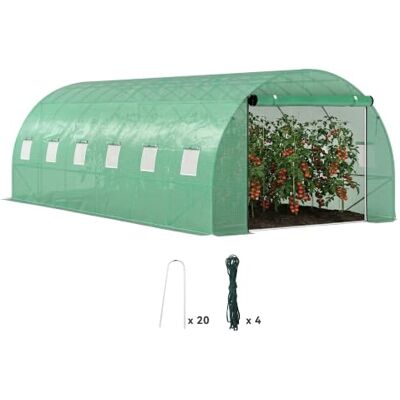 Outsunny Gewächshaus 300x400x200cm Tomatenhaus mit Tür, 12 Fenster Grün Foliengewächshaus, Folientunnel aus Verzinktem Stahl, 170g/m² PE, Treibhaus inkl. Erdanker & Seilen Outsunny Gewächshaus 300x400x200cm Tomatenhaus mit Tür, 12 Fenster Grün Foliengewächshaus, Folientunnel aus Verzinktem Stahl, 170g/m² PE, Treibhaus inkl. Erdanker & Seilen