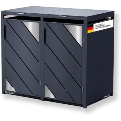 Metzler Mülltonnenbox 2er 240L Anthrazit mit Edelstahl Akzenten Mülltonnenverkleidung für 2 Tonnen aus verzinktem Stahl wetterfest mit Automatikdeckel und Soft Close Metzler Mülltonnenbox 2er 240L Anthrazit mit Edelstahl Akzenten Mülltonnenverkleidung für 2 Tonnen aus verzinktem Stahl wetterfest mit Automatikdeckel und Soft Close