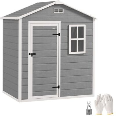 Outsunny Gerätehaus 1,9m² 182 x 121 x 200cm mit Satteldach Boden Grau Geräteschuppen, Abschließbarer Tür, Wetterfest, Gartenhaus, Outdoor Garten Schuppen, für Hinterhof Außenbereich Outsunny Gerätehaus 1,9m² 182 x 121 x 200cm mit Satteldach Boden Grau Geräteschuppen, Abschließbarer Tür, Wetterfest, Gartenhaus, Outdoor Garten Schuppen, für Hinterhof Außenbereich