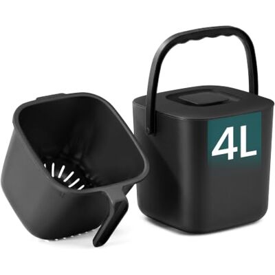 SONGMICS Biomülleimer Küche, 4 L Komposteimer mit Deckel, geruchsdicht Tischabfalleimer mit Siebeinsatz, Mülleimer für Bioabfall, 20 x 18,1 x 18 cm, Schwarz, LEOS Kollektion LTB214BZ01 SONGMICS Biomülleimer Küche, 4 L Komposteimer mit Deckel, geruchsdicht Tischabfalleimer mit Siebeinsatz, Mülleimer für Bioabfall, 20 x 18,1 x 18 cm, Schwarz, LEOS Kollektion LTB214BZ01