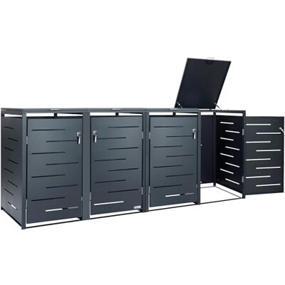 Zelsius Edelstahl Mülltonnenbox 4 Tonnen 120-240 Liter Anthrazit RAL 7016 inkl. Erweiterungsmöglichkeit Garten Müllhaus, Mülltonnenbox 4er, Aufbewahrungsbox für Mülltonnen Zelsius Edelstahl Mülltonnenbox 4 Tonnen 120-240 Liter Anthrazit RAL 7016 inkl. Erweiterungsmöglichkeit Garten Müllhaus, Mülltonnenbox 4er, Aufbewahrungsbox für Mülltonnen