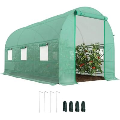 Outsunny Tunnel-Gewächshaus 8m² Tür 6 Fenster 400x200x200cm Grün Garten-Tunnel-Gewächshaus, Ganzjahres-, Gemüse Obst Blumen, Hochdichte PE-Abdeckung 140g/m² Outsunny Tunnel-Gewächshaus 8m² Tür 6 Fenster 400x200x200cm Grün Garten-Tunnel-Gewächshaus, Ganzjahres-, Gemüse Obst Blumen, Hochdichte PE-Abdeckung 140g/m²