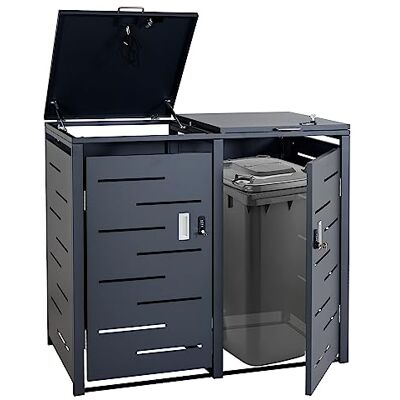 Mendler 2er-Mülltonnenverkleidung HWC-E83 103x115x63cm anthrazit, Stahl Mülltonnenbox, Mülltonnenabdeckung, erweiterbar, 38kg Mendler 2er-Mülltonnenverkleidung HWC-E83 103x115x63cm anthrazit, Stahl Mülltonnenbox, Mülltonnenabdeckung, erweiterbar, 38kg