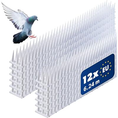 KADAX 12er Set Vogelabwehr Spikes, Kunststoff, 51x4x3,5 cm, 3-reihig, für Tauben, Katzen, Marder, Zaun, Balkon, Dach, Fensterbank, robust und wetterbeständig, frei zuschneidbar, Weiß KADAX 12er Set Vogelabwehr Spikes, Kunststoff, 51x4x3,5 cm, 3-reihig, für Tauben, Katzen, Marder, Zaun, Balkon, Dach, Fensterbank, robust und wetterbeständig, frei zuschneidbar, Weiß