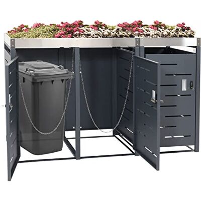 Mendler 3er-Mülltonnenverkleidung HWC-H40b 110x175x62cm Edelstahl Mülltonnenbox, Pflanzkasten, Metall-Kombi, 63kg, erweiterbar Mendler 3er-Mülltonnenverkleidung HWC-H40b 110x175x62cm Edelstahl Mülltonnenbox, Pflanzkasten, Metall-Kombi, 63kg, erweiterbar