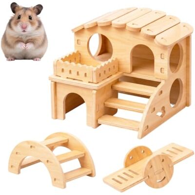 Szzhantuo 3-teiliges Hamsterhaus Holz, Villa Wippe Brücke Mehrkammernhaus Versteck Holz, Zubehör Spielzeug für Zwerghamster Mäuse Nagerhaus Szzhantuo 3-teiliges Hamsterhaus Holz, Villa Wippe Brücke Mehrkammernhaus Versteck Holz, Zubehör Spielzeug für Zwerghamster Mäuse Nagerhaus