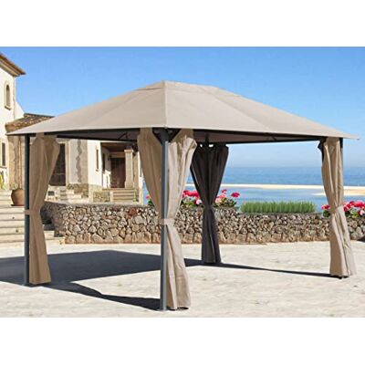 QUICK STAR Metallgartenpavillon 3x4m Beige mit 4 Seiten - Gartenzelt QUICK STAR Metallgartenpavillon 3x4m Beige mit 4 Seiten - Gartenzelt