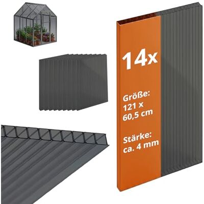 Relaxdays Doppelstegplatten 14er Set, Hohlkammerplatten 4mm, für Gewächshaus, HB: 121x60,5 cm, Polycarbonat, anthrazit Relaxdays Doppelstegplatten 14er Set, Hohlkammerplatten 4mm, für Gewächshaus, HB: 121x60,5 cm, Polycarbonat, anthrazit