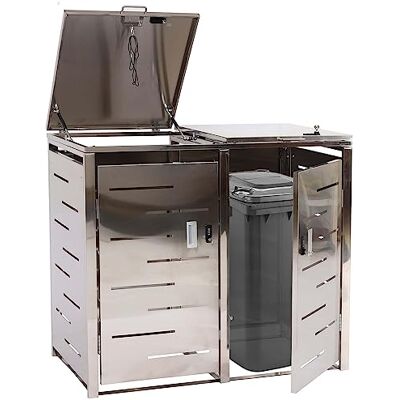 Mendler 2er-Mülltonnenverkleidung HWC-E83 103x115x63cm Edelstahl Mülltonnenbox, Mülltonnenabdeckung, erweiterbar, 38kg Mendler 2er-Mülltonnenverkleidung HWC-E83 103x115x63cm Edelstahl Mülltonnenbox, Mülltonnenabdeckung, erweiterbar, 38kg