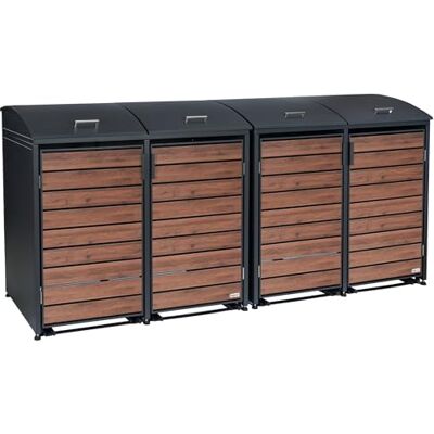Zelsius Mülltonnenbox 4 Tonnen mit abgerundetem Deckel 120-240 Liter Walnuss, RAL7016 Tür in Holzoptik mit Erweiterungsmöglichkeiten Mülltonnenbox 4er Aufbewahrungsbox für Mülltonnen Zelsius Mülltonnenbox 4 Tonnen mit abgerundetem Deckel 120-240 Liter Walnuss, RAL7016 Tür in Holzoptik mit Erweiterungsmöglichkeiten Mülltonnenbox 4er Aufbewahrungsbox für Mülltonnen