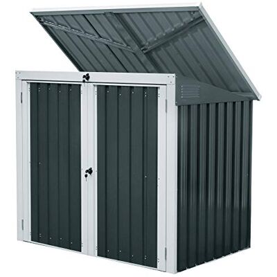 Zelsius Gartenschrank 158 x 101 x 134 cm Anthrazit Metall Geräteschrank mit Lüftungsgittern, Aufbewahrungsbox Mülltonnenbox für 2 Tonnen, Wetterfester Geräteschuppen aus Stahlblech Zelsius Gartenschrank 158 x 101 x 134 cm Anthrazit Metall Geräteschrank mit Lüftungsgittern, Aufbewahrungsbox Mülltonnenbox für 2 Tonnen, Wetterfester Geräteschuppen aus Stahlblech