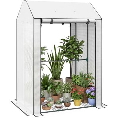 Outsunny Mini-Gewächshaus mit 4 Drahtregalen, tragbares Tomatengewächshaus, verbessertes Garten-Wachstumshaus für Pflanzen mit aufrollbarer Tür und Lüftungsschlitzen, 100 x 80 x 150 cm, Weiß Outsunny Mini-Gewächshaus mit 4 Drahtregalen, tragbares Tomatengewächshaus, verbessertes Garten-Wachstumshaus für Pflanzen mit aufrollbarer Tür und Lüftungsschlitzen, 100 x 80 x 150 cm, Weiß