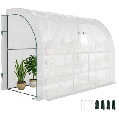 Outsunny Gewächshaus mit Regale Fenster Winterfest 300x150x213cm Weiß Foliengewächshaus aus Stahl, Wandmontiertes Anlehngewächshaus für Balkon, Tomatenhaus für Gemüse Blumen Pflanzen Outsunny Gewächshaus mit Regale Fenster Winterfest 300x150x213cm Weiß Foliengewächshaus aus Stahl, Wandmontiertes Anlehngewächshaus für Balkon, Tomatenhaus für Gemüse Blumen Pflanzen