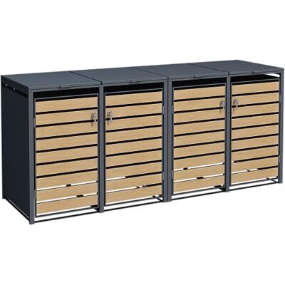 ESTEXO Mülltonnenbox Mülltonnenverkleidung mit Deckel Aufbewahrungsbox Müllbox Anthrazit mit Holzdekor (4 Türen) ESTEXO Mülltonnenbox Mülltonnenverkleidung mit Deckel Aufbewahrungsbox Müllbox Anthrazit mit Holzdekor (4 Türen)