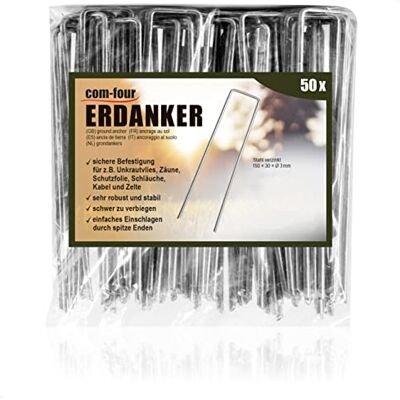 com-four ® 50x Erdanker 150x30x3mm aus beschichtetem Stahl robuste Erdnägel zur Befestigung von Unkrautvlies und Folien Bodenanker für Garten und Camping eckig com-four ® 50x Erdanker 150x30x3mm aus beschichtetem Stahl robuste Erdnägel zur Befestigung von Unkrautvlies und Folien Bodenanker für Garten und Camping eckig