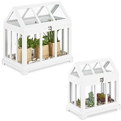 Relaxdays Mini Gewächhaus, 2er Set, für die Fensterbank, Indoor Treibhaus, Glas und MDF, Kräuter, Blumen, 2 Größen, weiß, 37 x 37.5 x 24 cm Relaxdays Mini Gewächhaus, 2er Set, für die Fensterbank, Indoor Treibhaus, Glas und MDF, Kräuter, Blumen, 2 Größen, weiß, 37 x 37.5 x 24 cm