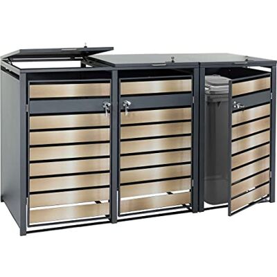 Mendler 3er Mülltonnenverkleidung HWC-J81 Gold Mülltonnenbox, erweiterbar, Metall, 82kg, anthrazit Mendler 3er Mülltonnenverkleidung HWC-J81 Gold Mülltonnenbox, erweiterbar, Metall, 82kg, anthrazit