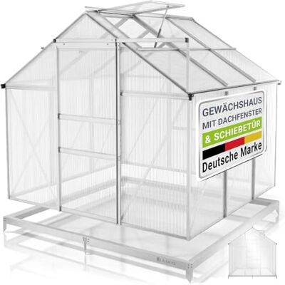 Juskys ® Gewächshaus 3,6 m² Aluminiumgestell & Stahlfundament, UV-beständig, abschließbare Schiebetür, belüftbare Dachfenster 61x57 cm Juskys ® Gewächshaus 3,6 m² Aluminiumgestell & Stahlfundament, UV-beständig, abschließbare Schiebetür, belüftbare Dachfenster 61x57 cm