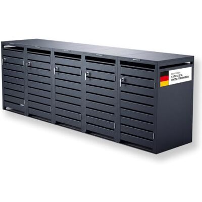 Metzler Mülltonnenbox in Anthrazit mit Sichtstreifen 5er 240L, Mülltonnenverkleidung 5 Tonnen, witterungsbeständiger und pulverbeschichteter Stahl mit Automatikdeckel, abschließbar, Garten- & Müllbox Metzler Mülltonnenbox in Anthrazit mit Sichtstreifen 5er 240L, Mülltonnenverkleidung 5 Tonnen, witterungsbeständiger und pulverbeschichteter Stahl mit Automatikdeckel, abschließbar, Garten- & Müllbox