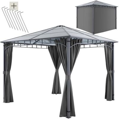 tectake ® Pavillon 3 x 3 m, wasserdicht, 4 Seitenteile mit Reißverschluss Hardtop, lichtdurchlässiges Polycarbonatdach, UV-Schutz 30+, Aluminiumgestell pulverbeschichtet, inkl. Heringe tectake ® Pavillon 3 x 3 m, wasserdicht, 4 Seitenteile mit Reißverschluss Hardtop, lichtdurchlässiges Polycarbonatdach, UV-Schutz 30+, Aluminiumgestell pulverbeschichtet, inkl. Heringe