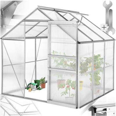 tectake ® Aluminium Gewächshaus, 190x185x195 cm, Treibhaus, Tomatenhaus, Frühbeet, Pflanzenhaus, UV beständig, 4 mm Platte, Schiebetür & Dachfenster, Schutz vor Kälte, Regen und Frost ohne Fundament tectake ® Aluminium Gewächshaus, 190x185x195 cm, Treibhaus, Tomatenhaus, Frühbeet, Pflanzenhaus, UV beständig, 4 mm Platte, Schiebetür & Dachfenster, Schutz vor Kälte, Regen und Frost ohne Fundament