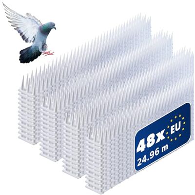 KADAX 48er Set Vogelabwehr Spikes, Kunststoff, 51x4x3,5 cm, 3-reihig, für Tauben, Katzen, Marder, Zaun, Balkon, Dach, Fensterbank, robust und wetterbeständig, frei zuschneidbar, Weiß KADAX 48er Set Vogelabwehr Spikes, Kunststoff, 51x4x3,5 cm, 3-reihig, für Tauben, Katzen, Marder, Zaun, Balkon, Dach, Fensterbank, robust und wetterbeständig, frei zuschneidbar, Weiß