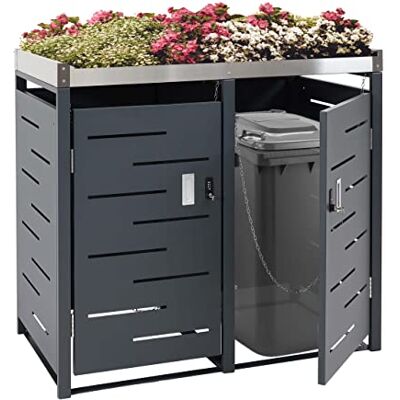 Mendler 2er-Mülltonnenverkleidung HWC-H40b 110x115x62cm Edelstahl Mülltonnenbox, Pflanzkasten, Metall-Kombi, 39kg, erweiterbar Mendler 2er-Mülltonnenverkleidung HWC-H40b 110x115x62cm Edelstahl Mülltonnenbox, Pflanzkasten, Metall-Kombi, 39kg, erweiterbar