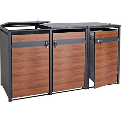 Mendler 3er Mülltonnenverkleidung HWC-J82 Kirsche-Holzoptik Dunkelbraun Mülltonnenbox, erweiterbar, 80kg, Metall, anthrazit Mendler 3er Mülltonnenverkleidung HWC-J82 Kirsche-Holzoptik Dunkelbraun Mülltonnenbox, erweiterbar, 80kg, Metall, anthrazit