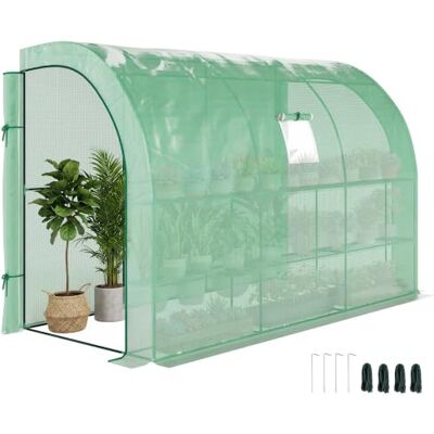 Outsunny Gewächshaus mit Regale Fenster Winterfest 300x150x213cm Grün Outsunny Gewächshaus mit Regale Fenster Winterfest 300x150x213cm Grün
