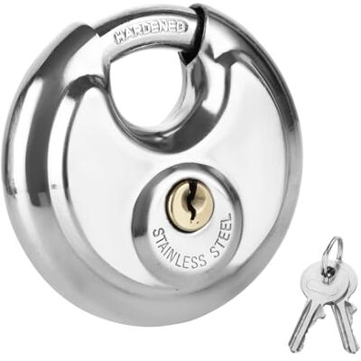 ASelected 70 mm Edelstahl-Scheibenschloss für den Außenbereich, strapazierfähig, wasserdicht, Vorhängeschloss mit Schlüssel, Vorhängeschloss für Lager, Container, Garagen, Tore, Ketten, Zäune (2 ASelected 70 mm Edelstahl-Scheibenschloss für den Außenbereich, strapazierfähig, wasserdicht, Vorhängeschloss mit Schlüssel, Vorhängeschloss für Lager, Container, Garagen, Tore, Ketten, Zäune (2