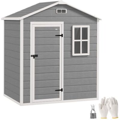 Outsunny Gerätehaus 1,9m² 182 x 121 x 200cm mit Satteldach Boden Grau Geräteschuppen, Abschließbarer Tür, Wetterfest, Gartenhaus, Outdoor Garten Schuppen, für Hinterhof Außenbereich Outsunny Gerätehaus 1,9m² 182 x 121 x 200cm mit Satteldach Boden Grau Geräteschuppen, Abschließbarer Tür, Wetterfest, Gartenhaus, Outdoor Garten Schuppen, für Hinterhof Außenbereich