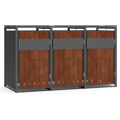 ESTEXO Mülltonnenbox Mülltonnenverkleidung bis 240 L Behälter und Unterstand für Mülltonnen Müllbox Aufbewahrungsbox Rost (3 Türen) ESTEXO Mülltonnenbox Mülltonnenverkleidung bis 240 L Behälter und Unterstand für Mülltonnen Müllbox Aufbewahrungsbox Rost (3 Türen)