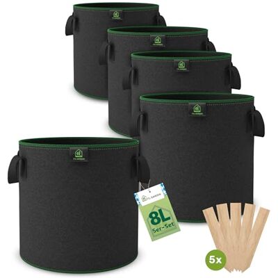 TTL GARDEN 5X 8L Pflanzsack aus Vlies Stoff aus 300 g/m² Filz & Vlies 5er Set 8 Liter Filz Pflanztaschen Pflanzgefäß Pflanzbeutel Wachstumstasche geeignet für Balkon Terrasse Gewächshaus & Garten TTL GARDEN 5X 8L Pflanzsack aus Vlies Stoff aus 300 g/m² Filz & Vlies 5er Set 8 Liter Filz Pflanztaschen Pflanzgefäß Pflanzbeutel Wachstumstasche geeignet für Balkon Terrasse Gewächshaus & Garten