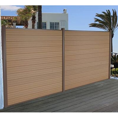 Mendler WPC-Sichtschutz Sarthe Alu-Pfosten 2er Set 3,75m Teak Windschutz Zaun, Mendler WPC-Sichtschutz Sarthe Alu-Pfosten 2er Set 3,75m Teak Windschutz Zaun,