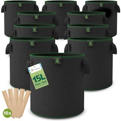 TTL GARDEN 10x 15L Pflanzsack aus Vlies Stoff aus 300 g/m² Filz & Vlies 10er Set 15 Liter Pflanztaschen Vliesstoff Pflanzgefäß Pflanzbeutel Wachstumstasche für Balkon Terrasse Gewächshaus & Garten TTL GARDEN 10x 15L Pflanzsack aus Vlies Stoff aus 300 g/m² Filz & Vlies 10er Set 15 Liter Pflanztaschen Vliesstoff Pflanzgefäß Pflanzbeutel Wachstumstasche für Balkon Terrasse Gewächshaus & Garten