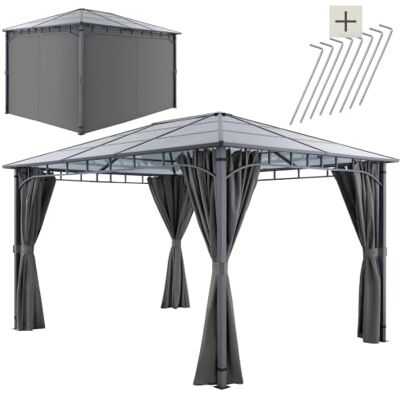 tectake ® Gartenpavillon 3x4m, Polycarbonatdach, wasserdicht, UV-Schutz 30+ 4 Seitenteile mit Reißverschluss, Hardtop, Polycarbonatdach, Aluminiumgestell pulverbeschichtet, inkl. Heringe tectake ® Gartenpavillon 3x4m, Polycarbonatdach, wasserdicht, UV-Schutz 30+ 4 Seitenteile mit Reißverschluss, Hardtop, Polycarbonatdach, Aluminiumgestell pulverbeschichtet, inkl. Heringe