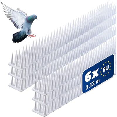 KADAX 6er Set Vogelabwehr Spikes, Kunststoff, 51x4x3,5 cm, 3-reihig, für Tauben, Katzen, Marder, Zaun, Balkon, Dach, Fensterbank, robust und wetterbeständig, frei zuschneidbar, Weiß KADAX 6er Set Vogelabwehr Spikes, Kunststoff, 51x4x3,5 cm, 3-reihig, für Tauben, Katzen, Marder, Zaun, Balkon, Dach, Fensterbank, robust und wetterbeständig, frei zuschneidbar, Weiß