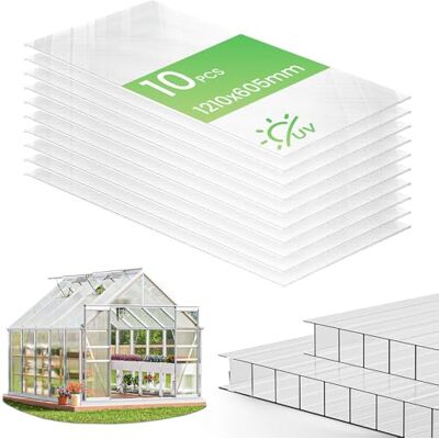 VOUNOT ® 10x Doppelstegplatten 6mm aus Polycarbonat, klar & zuschneidbar, UV-beständig & bruchsicher, Hohlkammerplatten 60,5x121cm (10,3m²) für Gewächshaus, Carport & Überdachung VOUNOT ® 10x Doppelstegplatten 6mm aus Polycarbonat, klar & zuschneidbar, UV-beständig & bruchsicher, Hohlkammerplatten 60,5x121cm (10,3m²) für Gewächshaus, Carport & Überdachung