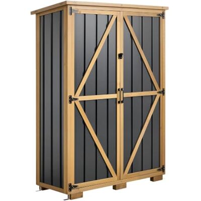 VEVOR Gartenschrank Holz, Geräteschrank mit Abschließbaren Türen, Gerätehaus mit Regalen & Boden, Geräteschuppen, Gartengerätehaus, Werkzeugschrank für Terrasse, Garten, Rasen, 112x46x160 cm VEVOR Gartenschrank Holz, Geräteschrank mit Abschließbaren Türen, Gerätehaus mit Regalen & Boden, Geräteschuppen, Gartengerätehaus, Werkzeugschrank für Terrasse, Garten, Rasen, 112x46x160 cm