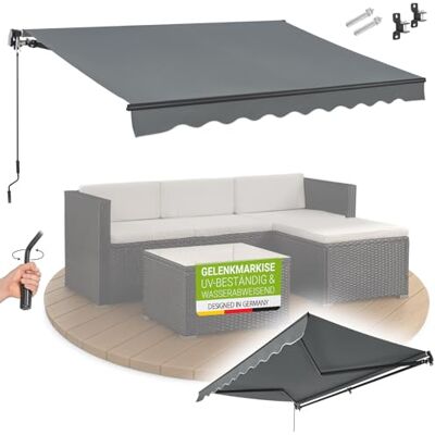 Juskys ® Gelenkarmmarkise 400 x 300 cm, UV40+ & wasserabweisend, mit Kurbel & Wandhalterung Länge + Winkel einstellbar, Markise für Terrasse & Balkon, Sonnenschutz Balkonmarkise Gelenkmarkise, Grau Juskys ® Gelenkarmmarkise 400 x 300 cm, UV40+ & wasserabweisend, mit Kurbel & Wandhalterung Länge + Winkel einstellbar, Markise für Terrasse & Balkon, Sonnenschutz Balkonmarkise Gelenkmarkise, Grau